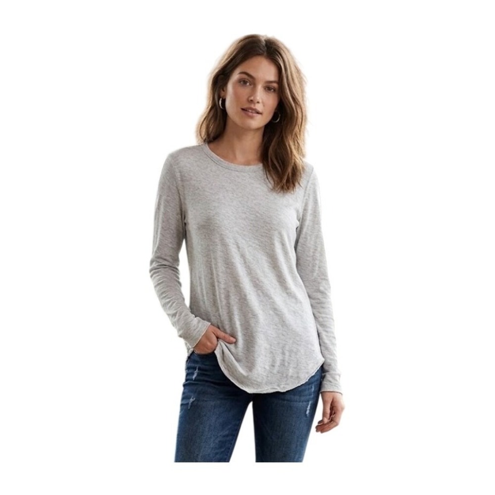 Chaser‎ Long Sleeve Crewneck Shirttail Tee Light Gray Cotton Knit Classic L